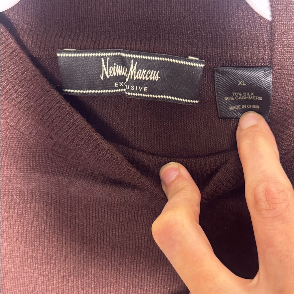 Nieman Marcus Exclusive Men's Classic silk cashmere Crewneck Sweater - Brown - Picture 6 of 11